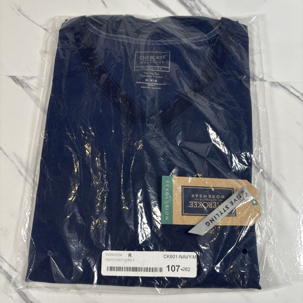 Cherokee Modern Classic Revolution V-Neck Scrub Top Navy Blue Size Medium